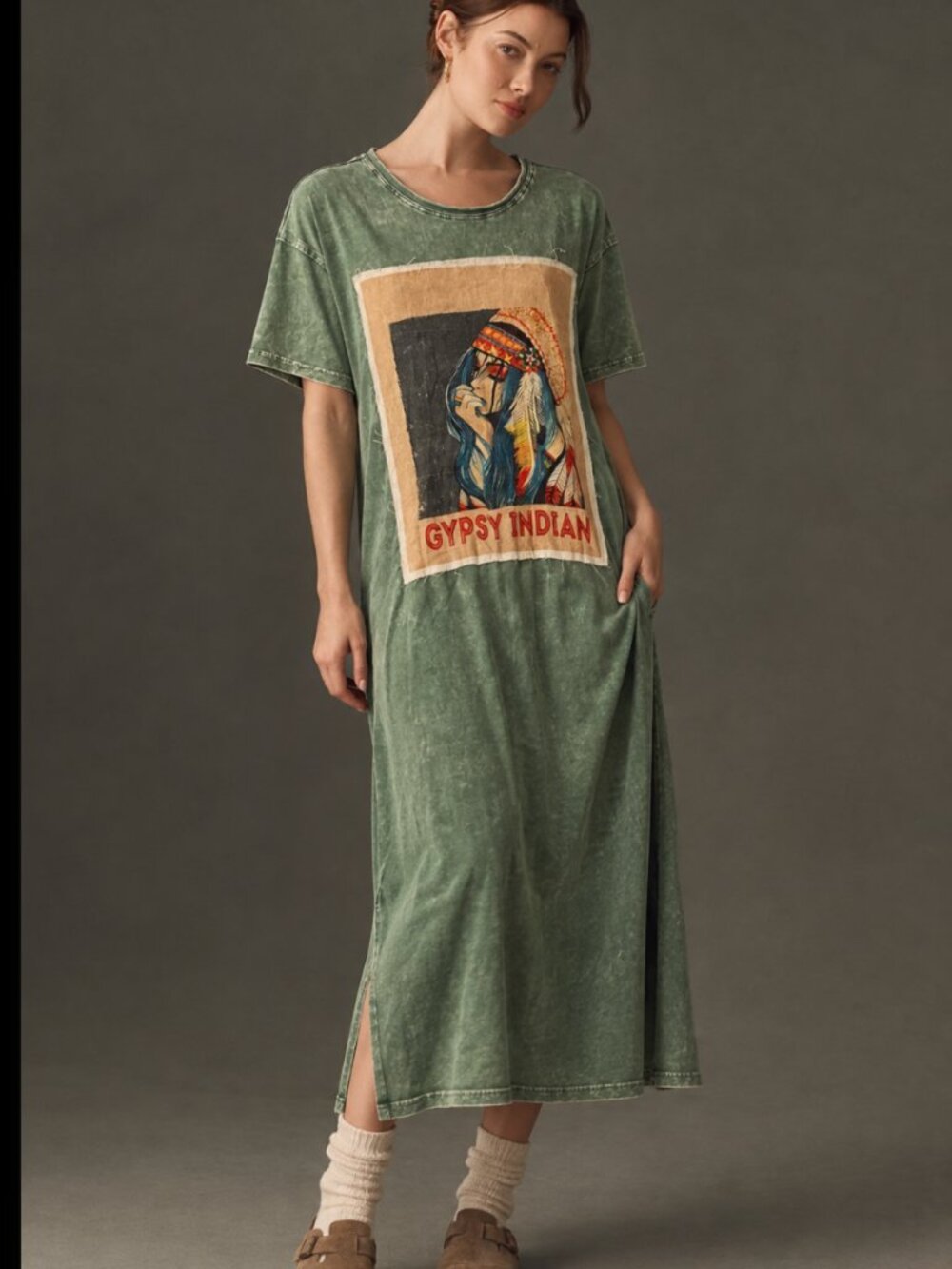 I LOVE LINEN GYPSY INDIAN T SHIRT MAXI DRESS